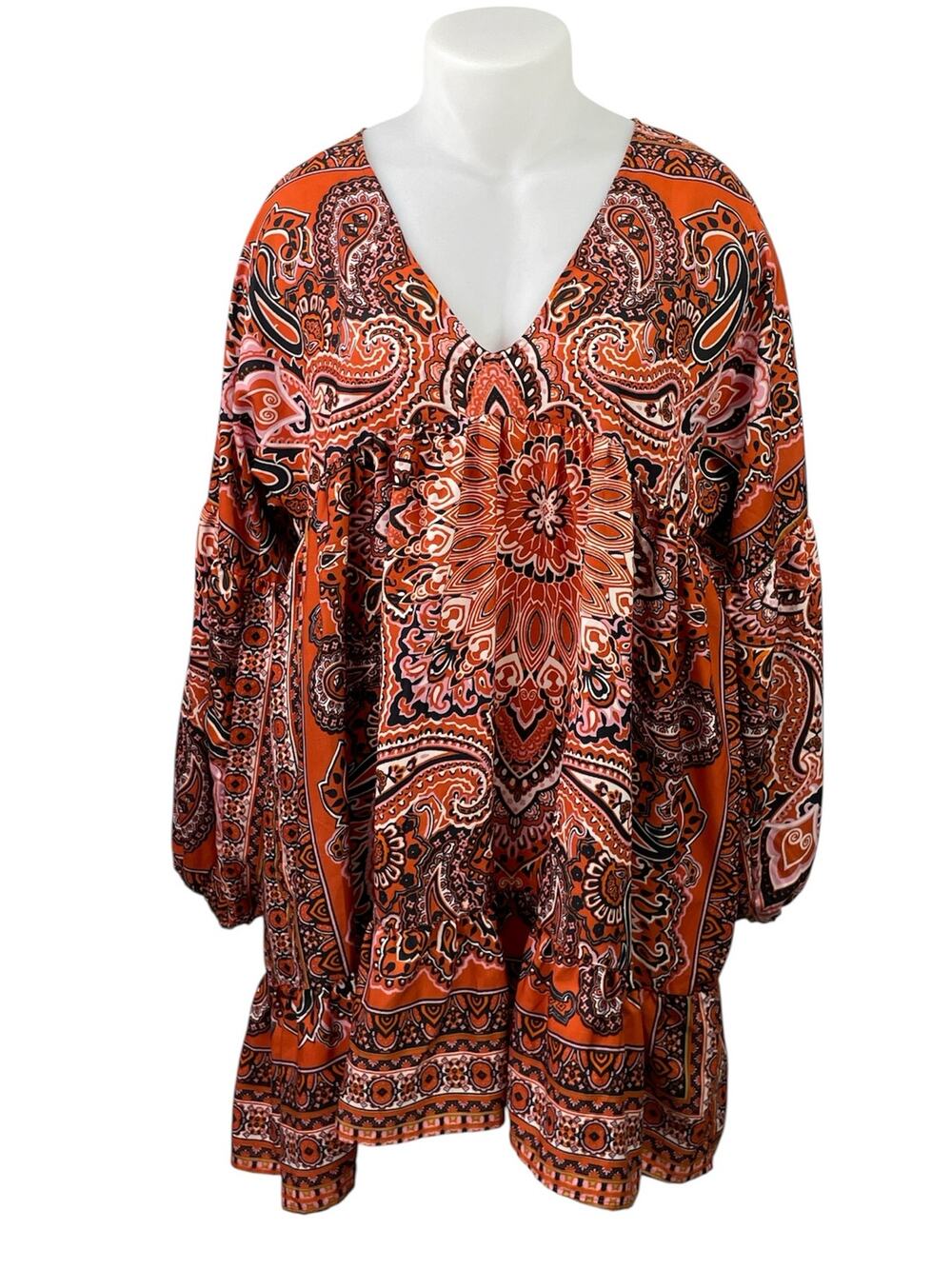 Boohoo Women Multicolor Scarf Paisley Print Long Sleeve Swing Mini Dress Size 16